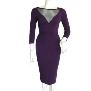 ELVIRA Wiggle Dress, XS/S, Purple, Black Mesh neckline, 3/4 sleeves